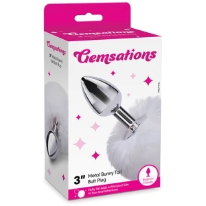 Gemsations 2.95" Metal Bunny Tail Butt Plug - Silver