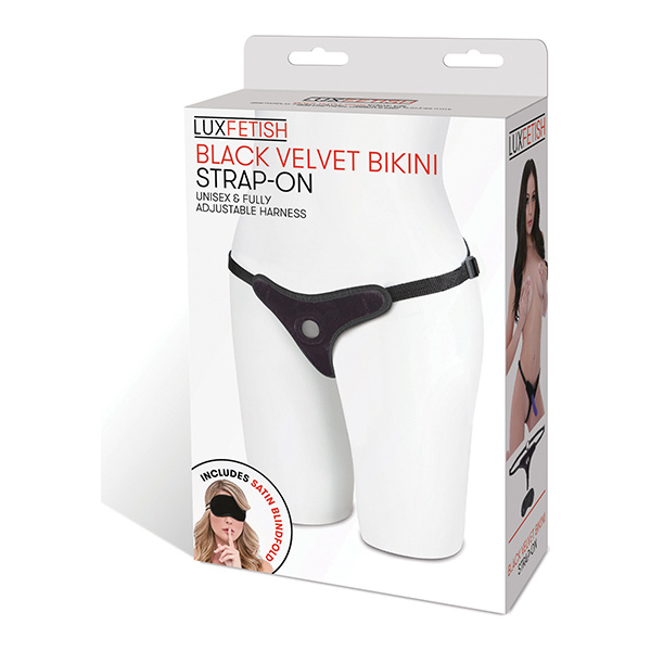 Lux Fetish Velvet Bikini Strap On - Black