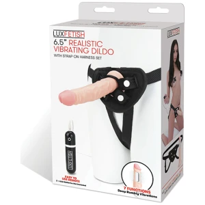 Lux Fetish 6.5" Realistic Vibrating Dildo w-Strap On Harness Set