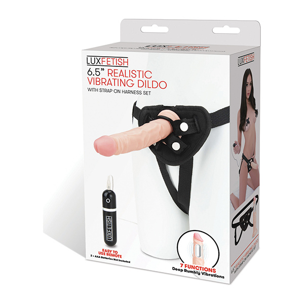 Lux Fetish 6.5" Realistic Vibrating Dildo w-Strap On Harness Set