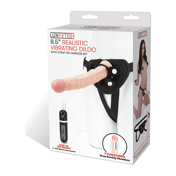 Lux Fetish 8.5" Realistic Vibrating Dildo w-Strap On Harness Set