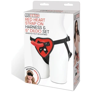 Lux Fetish 5" Dildo w-Red Heart Strap On Harness Set