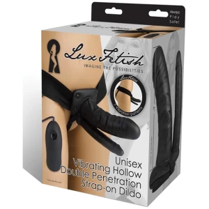 Lux Fetish Unisex Vibrating Hollow Double Penetration Strap On Dildo