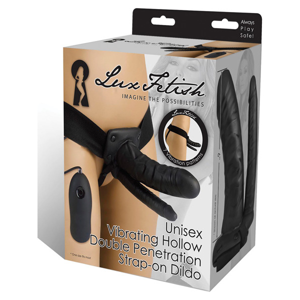 Lux Fetish Unisex Vibrating Hollow Double Penetration Strap On Dildo