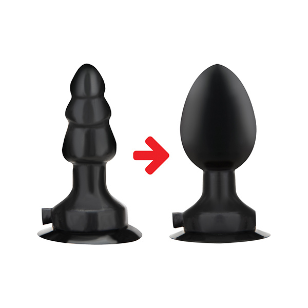 Lux Fetish 4" Inflatable Vibrating Butt Plug w-Suction Base - Black - Image 4