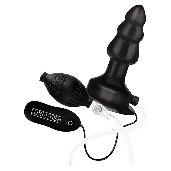 Lux Fetish 4" Inflatable Vibrating Butt Plug w-Suction Base - Black - Image 3