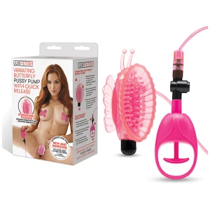 Lux Fetish Vibrating Butterfly Pussy Pump w-Quick Release - Pink