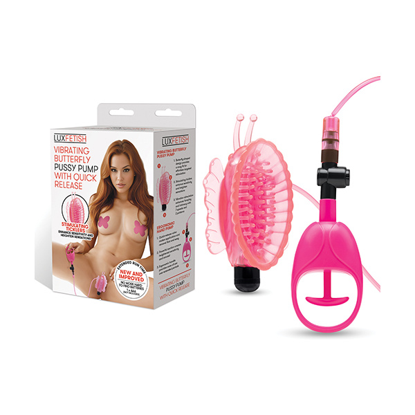 Lux Fetish Vibrating Butterfly Pussy Pump w-Quick Release - Pink