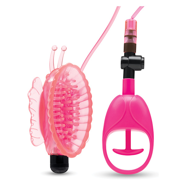 Lux Fetish Vibrating Butterfly Pussy Pump w-Quick Release - Pink - Image 2