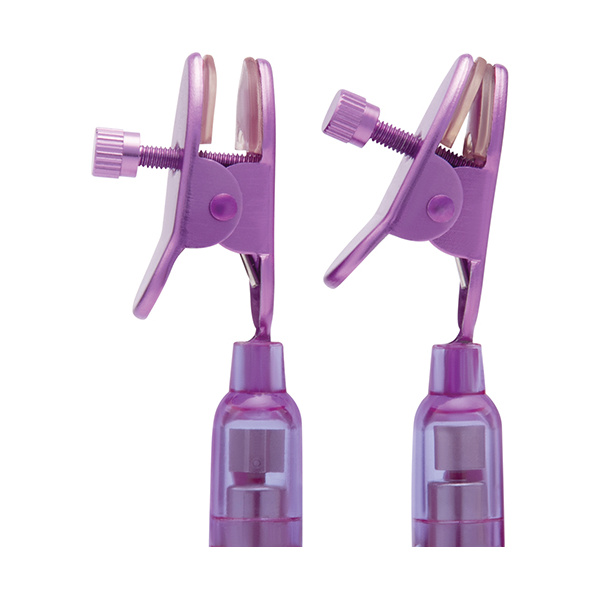 Lux Fetish Vibrating Nipple Clamps w-Wired Remote Control - Pink-Purple - Image 3