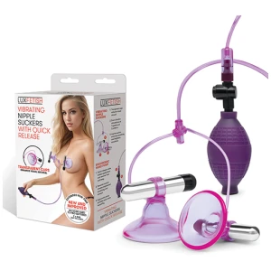 Lux Fetish Vibrating Nipple Suckers w-Quick Release - Pink-Purple