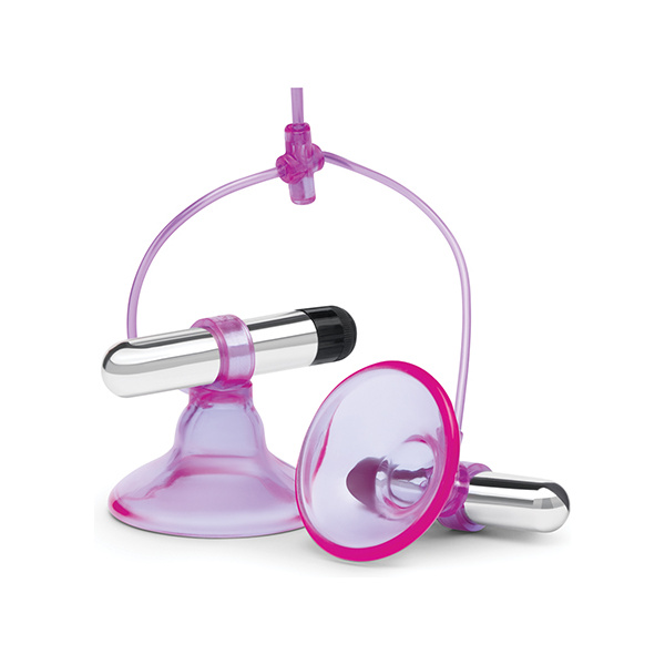 Lux Fetish Vibrating Nipple Suckers w-Quick Release - Pink-Purple - Image 3