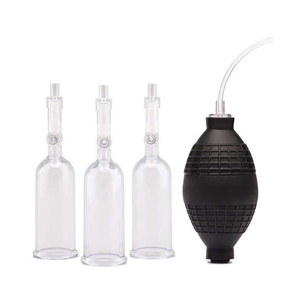 Lux Fetish Nipple Suckers w-Clitoral Pump - Clear-Black - Image 4