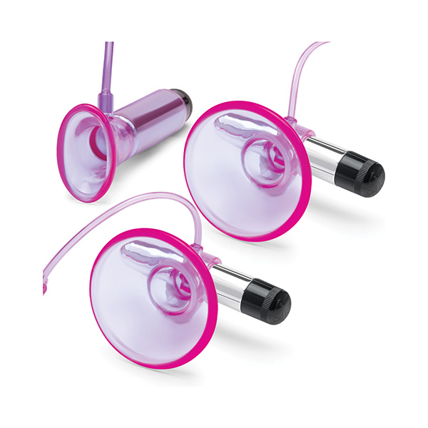 Lux Fetish Vibrating Nipple Suckers w-Clitoral Pump & Quick Release - Pink-Purple - Image 2