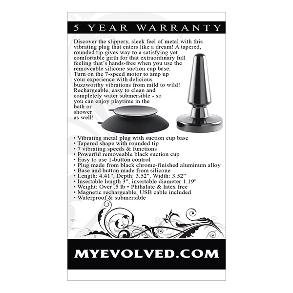 Evolved Beginner Vibrating Rechargeable Metal Plug - Black - Image 3