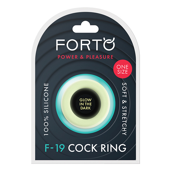 Forto F-19 Two Tone Liquid Silicone Cock Ring - Black-Glow in the Dark