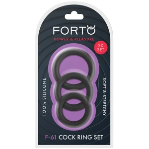 Forto F-61 Liquid 3 Piece Cock Ring Set - Black