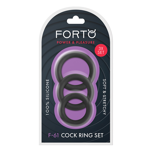 Forto F-61 Liquid 3 Piece Cock Ring Set - Black