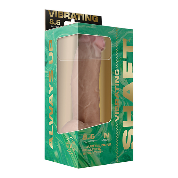 Shaft Flexskin Liquid Silicone 8.5" Vibrating Side Curve Dong w-Balls - Pine - Image 3