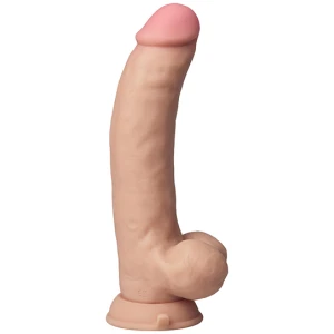 Shaft Flexskin Liquid Silicone 9.5" Vibrating Curved Dong w-Balls - Pine