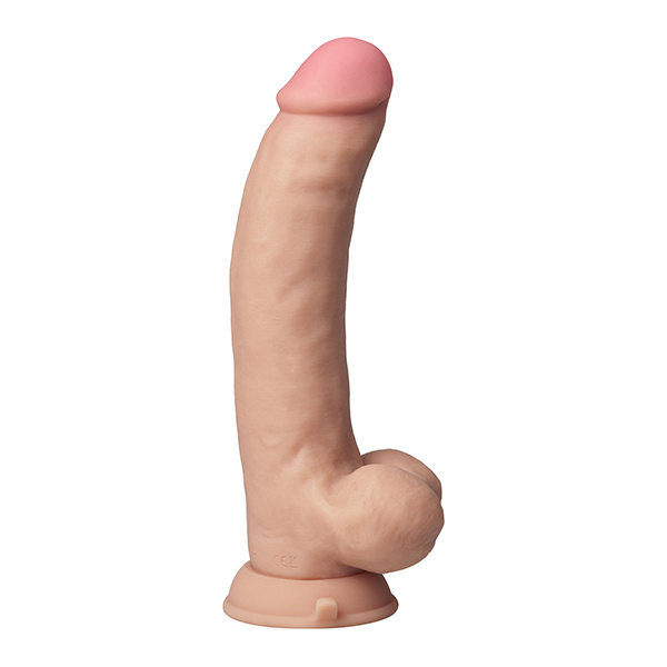 Shaft Flexskin Liquid Silicone 9.5" Vibrating Curved Dong w-Balls - Pine