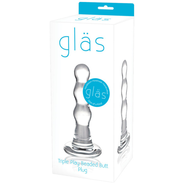 Glas Triple Play Beaded Butt Plug - Clear