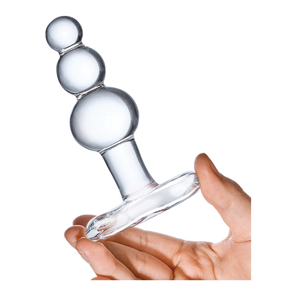 Glas 4" Beaded Glass Butt Plug w-Tapered Base - Clear - Image 2