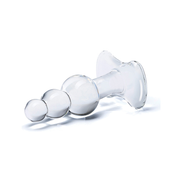 Glas 4" Beaded Glass Butt Plug w-Tapered Base - Clear - Image 3