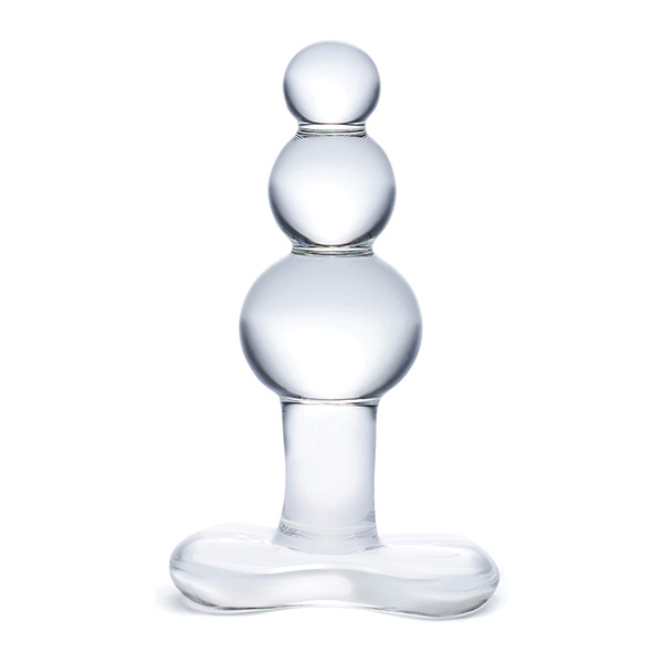 Glas 4" Beaded Glass Butt Plug w-Tapered Base - Clear - Image 4