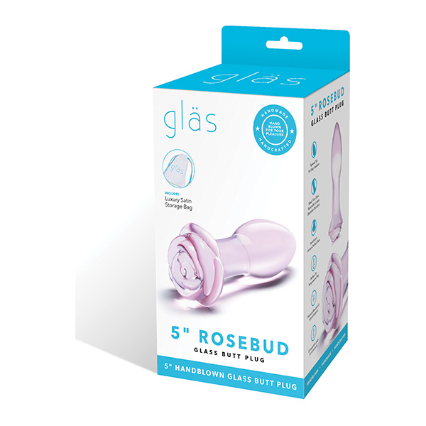 Glas 5" Rosebud Glass Butt Plug - Pink