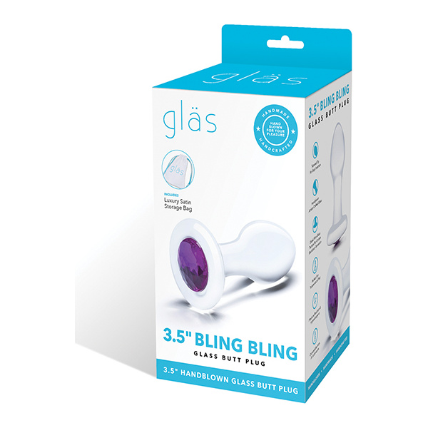 Glas 3.5" Bling Bling Glass Butt Plug - Clear