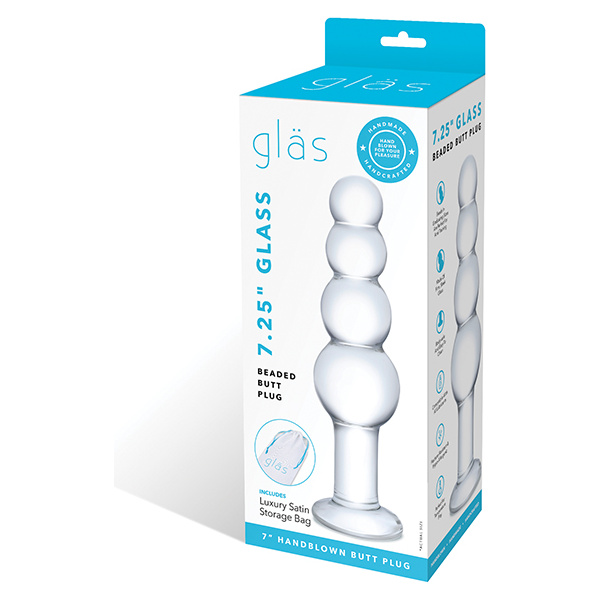 Glas 7.25" Glass Beaded Butt Plug - Clear