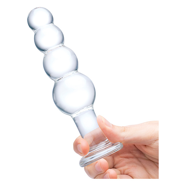 Glas 7.25" Glass Beaded Butt Plug - Clear - Image 3