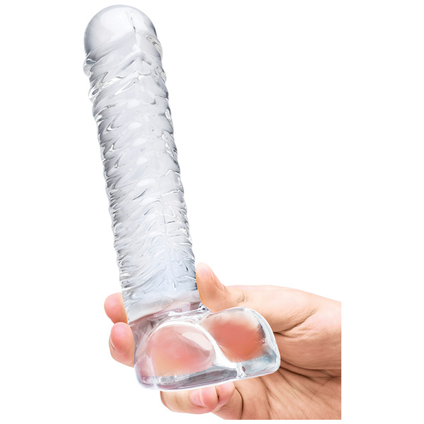 Glas 8" Realistic Ribbed Glass G-Spot Dildo w-Balls - Clear - Image 4