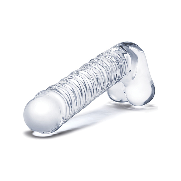 Glas 8" Realistic Ribbed Glass G-Spot Dildo w-Balls - Clear - Image 5