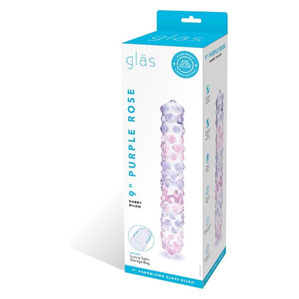 Glas 9" Purple Rose Nubby Glass Dildo - Purple-Pink