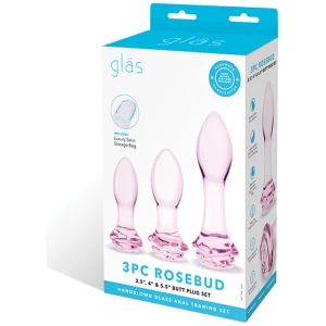 Glas 3 pc Rosebud Butt Plug Set - Pink