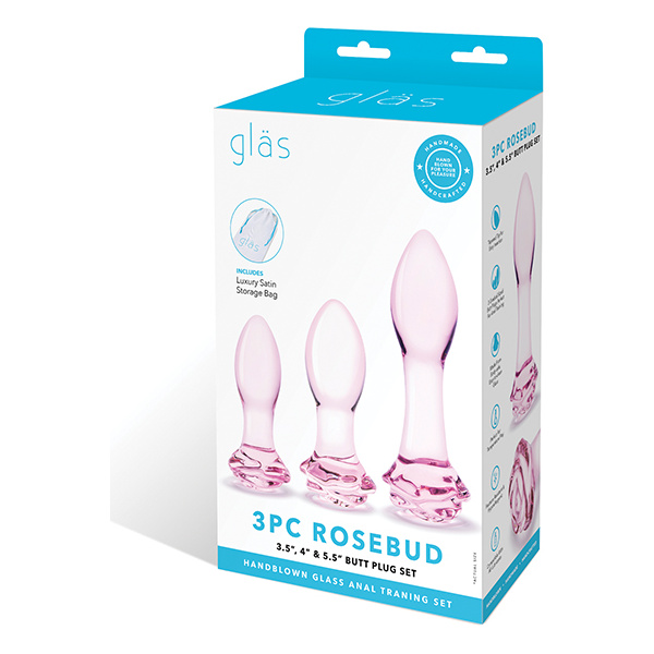 Glas 3 pc Rosebud Butt Plug Set - Pink