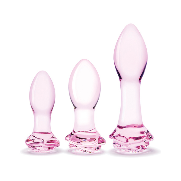 Glas 3 pc Rosebud Butt Plug Set - Pink - Image 4