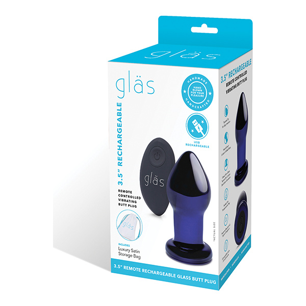 Glas 3.5" Rechargeable Vibrating Butt Plug - Blue