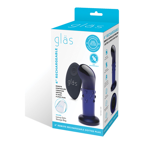 Glas 4" Rechargeable Vibrating Dotted G Spot-P Spot Plug - Blue