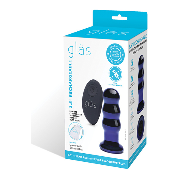 Glas 3.5" Rechargeable Vibrating Beaded Butt Plug - Blue