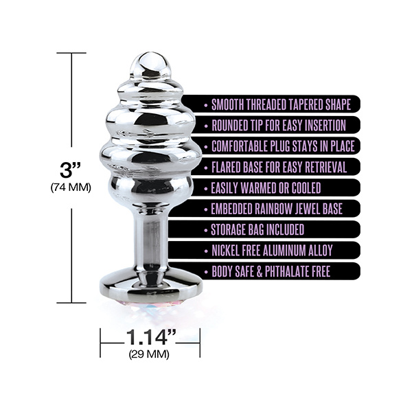 Nixie Honey Dipper Ribbed Metal Rainbow Jeweled Butt Plug - Image 3