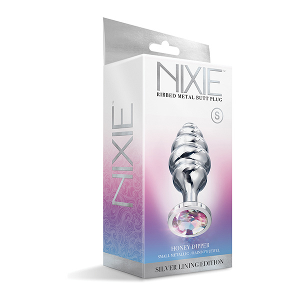 Nixie Honey Dipper Ribbed Metal Rainbow Jeweled Butt Plug - Image 4