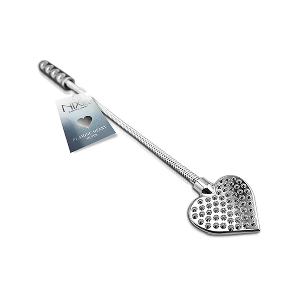 Nixie Flaming Heart Riding Crop - Silver