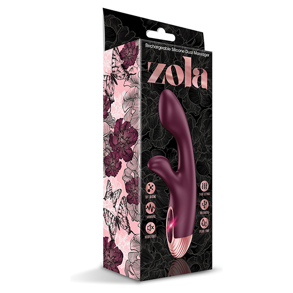 Zola Rechargeable Silicone Dual Massager - Burgundy-Rose Gold