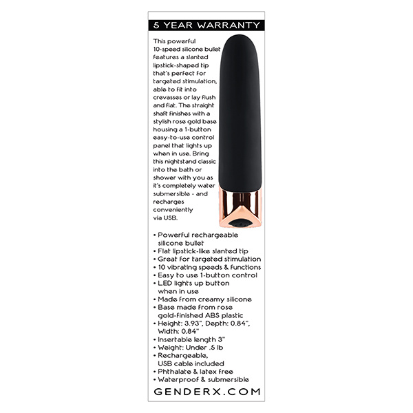 Gender X The Gold Standard Rechargeable Silicone Bullet - Black-Rose Gold - Image 5