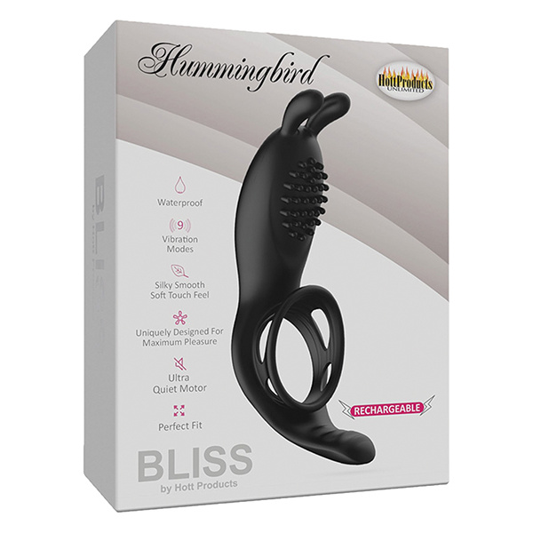 Bliss Hummingbird Vibrating Cock Ring - Black