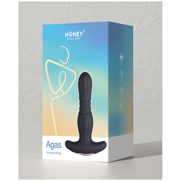 Agas Thrusting Butt Plug w- Remote Control - Black - Image 5