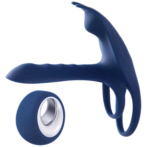 Blue Fox Vibrating Girth Enhancer Penis Sleeve - Blue